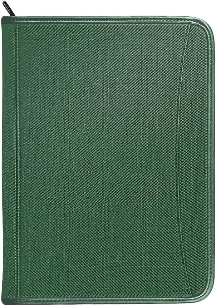 Gorbado Zippered Portfolio Organizer/ A4 Refillable Lined Writing Notepad Folder Case/Fabric-Covered Padfolio Binder with Interior Storage Pocket for Men Women.Green - Image 1